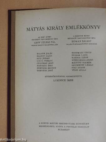 Mátyás király emlékkönyv I-II.