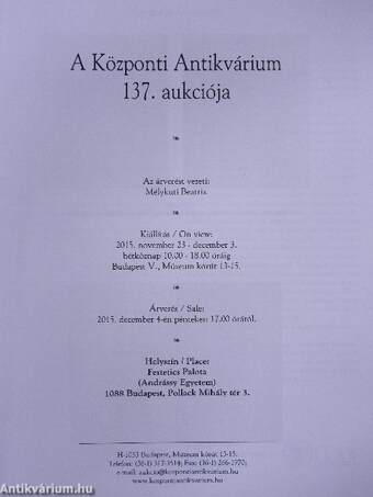 A Központi Antikvárium 137. aukciója