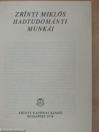 Zrínyi Miklós hadtudományi munkái