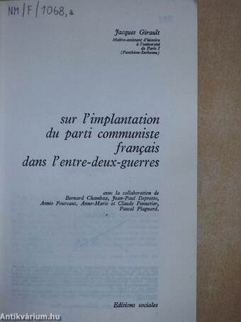 Sur l'implantation du parti communiste francais dans l'entre-deux-guerres