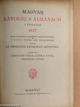 Magyar Katolikus Almanach 1927.