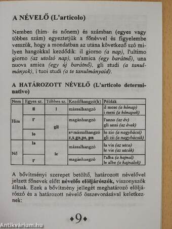 Olasz kisokos - Nyelvtani összefoglaló