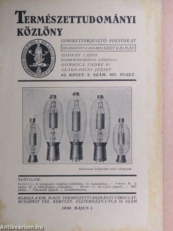 Természettudományi Közlöny 1930. május 1.