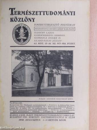 Természettudományi Közlöny 1930. augusztus 1-15.