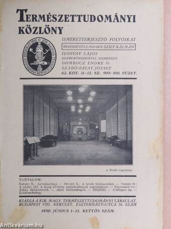 Természettudományi Közlöny 1930. június 1-15.