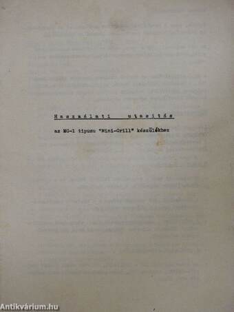 Használati utasítás az MG-1 típusú "Mini-Grill" készülékhez