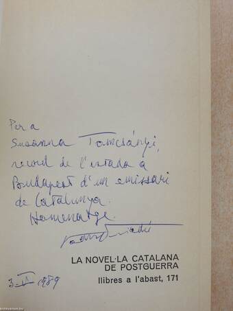 La novel·la catalana de postguerra (dedikált példány)