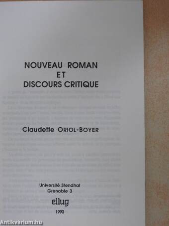 Nouveau Roman et Discours Critique