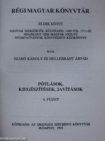 Régi Magyar Könyvtár III/4. (töredék)