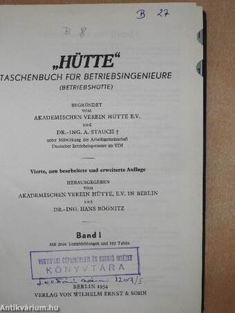 Hütte - Taschenbuch für Betriebsingenieure I. (töredék)