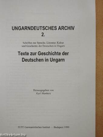 Texte zur Geschichte der Deutschen in Ungarn