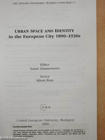 Urban Space and Identity in the European City 1890-1930s