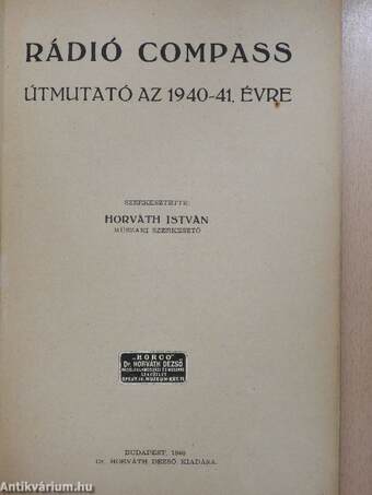 Rádió Compass - Útmutató az 1940-41. évre