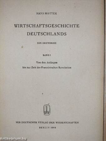 Wirtschaftsgeschichte Deutschlands I.