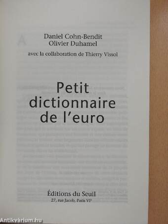 Petit dictionnaire de l'Euro (dedikált példány)