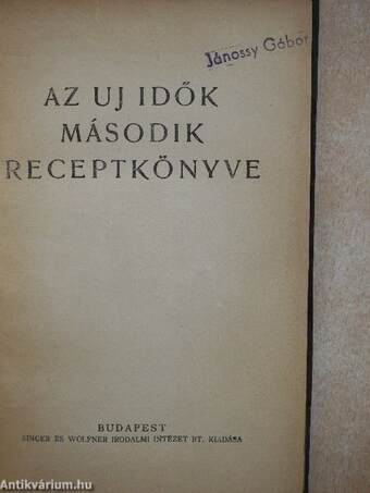 Az Uj Idők második receptkönyve