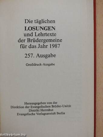 Die täglichen Losungen und Lehrtexte der Brüdergemeine für das Jahr 1987