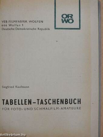 Tabellen-Taschenbuch für Foto- und Schmalfilm-Amateure