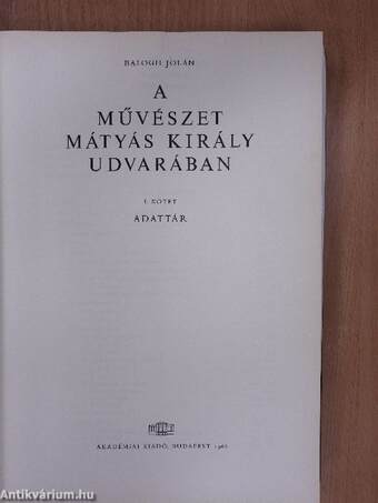 A művészet Mátyás király udvarában I. (töredék)