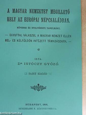 A magyar nemzetet megillető hely az európai népcsaládban