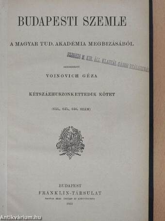 Budapesti Szemle 222. kötet 644-646. szám