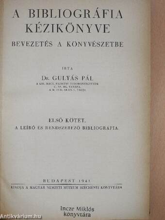 A bibliográfia kézikönyve I-II. 