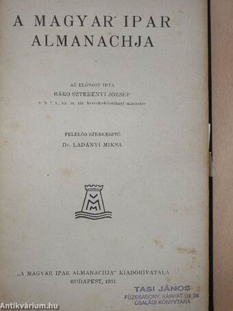 A magyar ipar almanachja 1931.