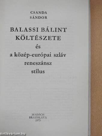 Balassi Bálint költészete és a közép-európai szláv reneszánsz stílus