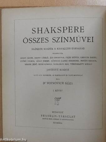 Shakspere összes színművei I-III.