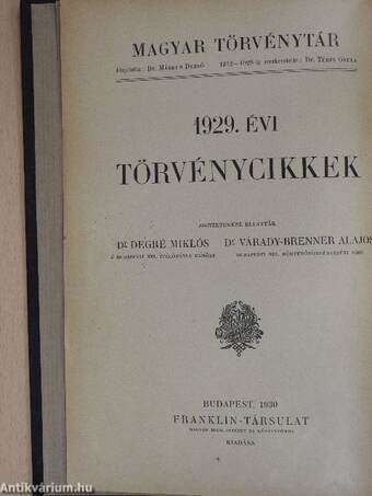 1929. évi törvénycikkek