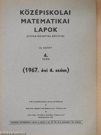 Középiskolai matematikai lapok 1967/4.