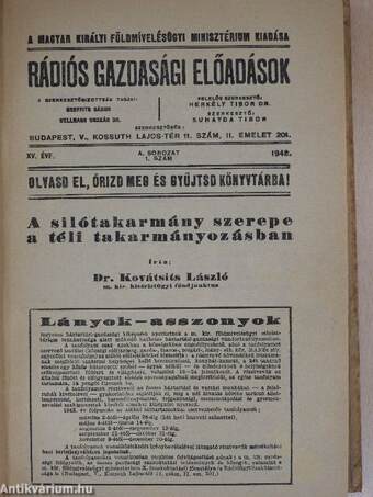 A Magyar Királyi Földmívelésügyi Minisztérium rádióelőadásainak sorozata 1942. január-december