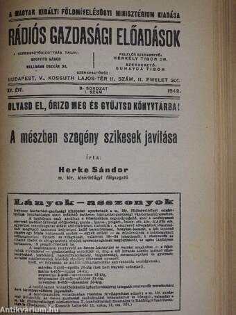 A Magyar Királyi Földmívelésügyi Minisztérium rádióelőadásainak sorozata 1942. január-december