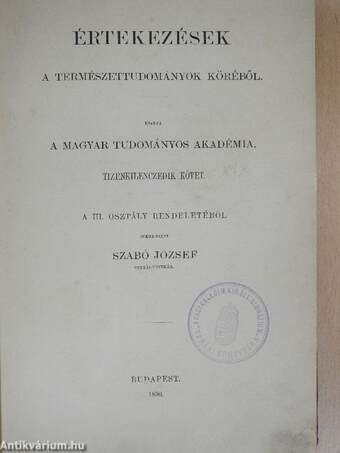 Értekezések a természettudományok köréből 1889/1-10.