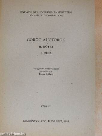 Görög auctorok II/I. (görög nyelvű)