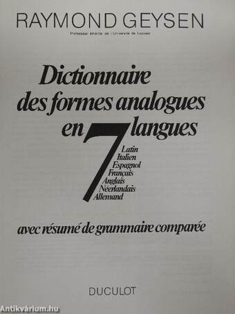 Dictionnaire des formes analogues en 7 langues