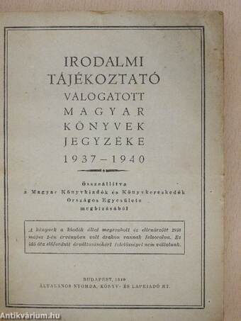 Irodalmi tájékoztató 1937-1940