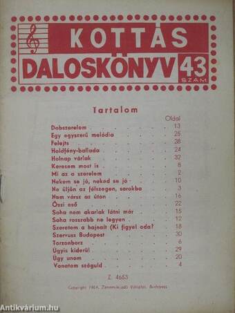Kottás daloskönyv 43.