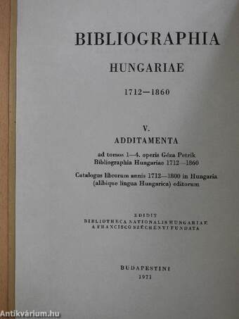 Magyarország bibliographiája 1712-1860. V.