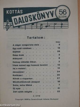 Kottás daloskönyv 56.