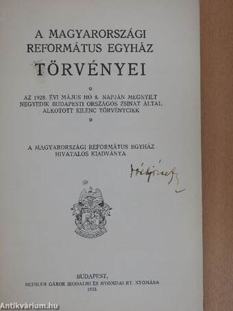 A Magyarországi Református Egyház törvényei