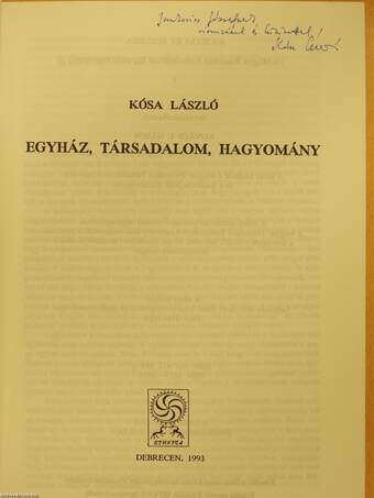 Egyház, társadalom, hagyomány (dedikált példány)