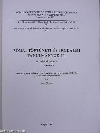 Acta Antiqua et Archaeologica - Supplementum IV.