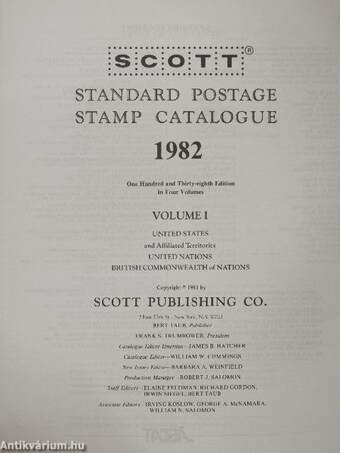 Scott Standard Postage Stamp Catalogue 1982. I-IV.