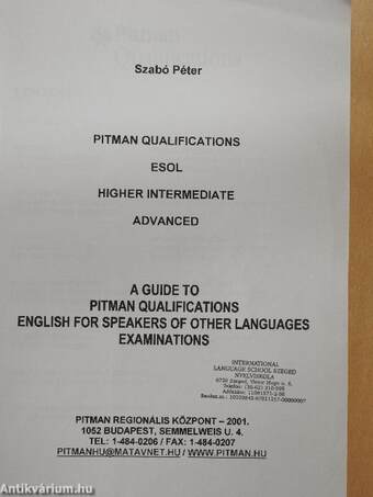 Pitman Qualifications ESOL - Higher Intermediate, Advanced