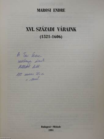 XVI. századi váraink (dedikált példány)