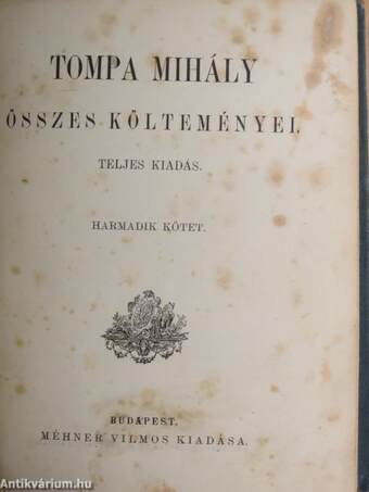 Tompa Mihály összes költeményei III. (töredék)