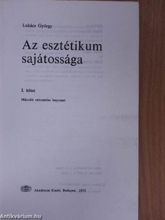 Az esztétikum sajátossága 1. (töredék)