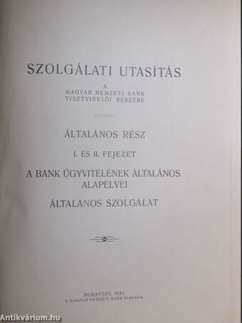 Szolgálati utasítás I. és II. fejezet 