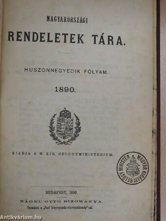 Magyarországi rendeletek tára 1890. I-III.